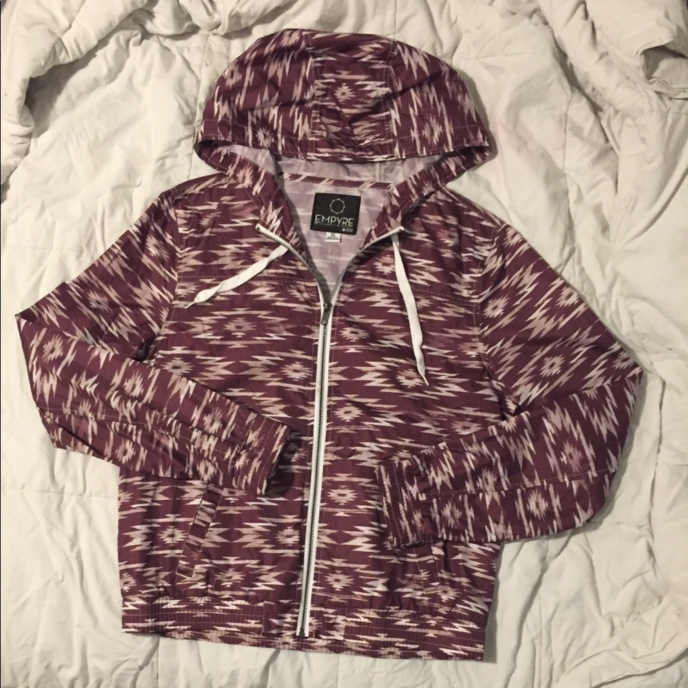 Maroon Aztec print wind breaker